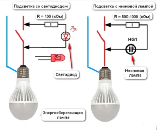 Схема подключения лампочки