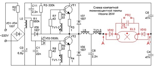 Устройство люминесцентной лампы Vitoone 25W